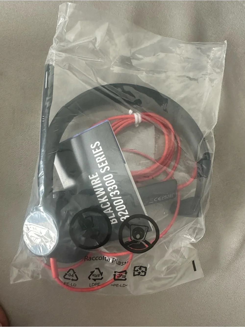 Poly Blackwire 3310 Mono-M USB Wired Headset in Black with Red Cable